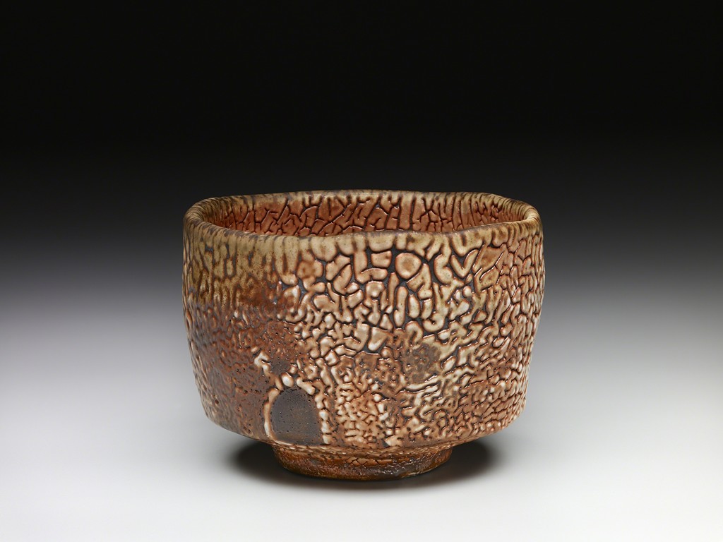 Tea bowl, shino glaze over iron slip